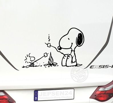 Aufkleber Snoopy Woodstock am Lagerfeuer 100x58cm CW09 + Rakel - Auto Bus Wand