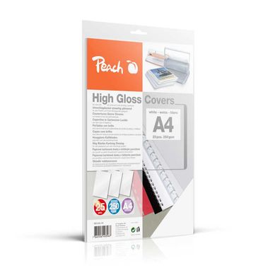 Peach PB100-16 Rückwände Deckblätter A4, 250 g/ m², 25 Stück, hochglänzend, weiß
