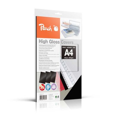 Peach PB100-17 Rückwände Deckblätter A4, 250 g/ m², 25 Stück, hochglänzend, schwarz