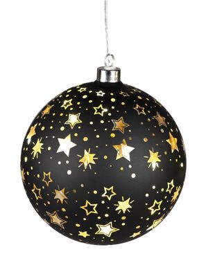 Hänger Kugel LED Licht Sterne | schwarz Weihnachtskugel Fensterhänger Timer 12cm