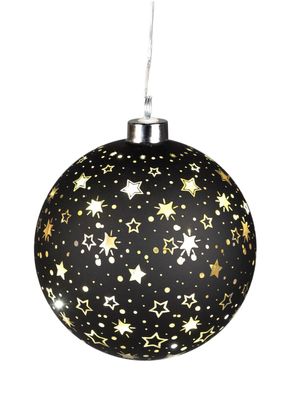 Hänger Kugel LED Licht Sterne | schwarz Weihnachtskugel Fensterhänger Timer 10cm