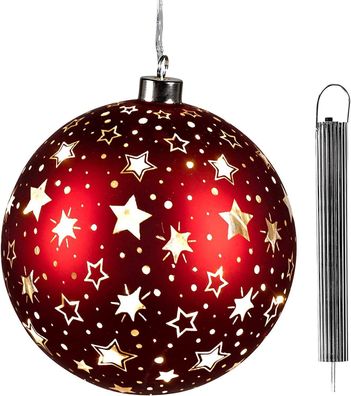 Hänger Kugel LED Licht mit Sternen | Weihnachtskugel Fensterhänger Timer 15 cm