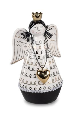 Engel schwarz weiß | mit Krone und Zöpfen Dekofigur 18cm Zierfigur Keramikfigur