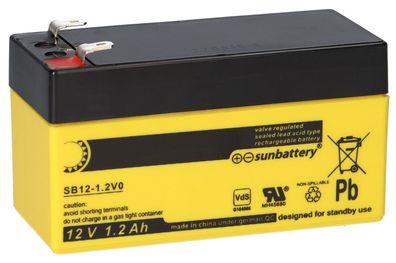 SUN Battery SB12-1.2V0 AGM Akku 12V 1,2Ah Blei-Akku mit VDS