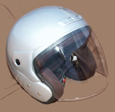 Motorradhelm, Jet-Helm mit Visier, silber, mit ECE05