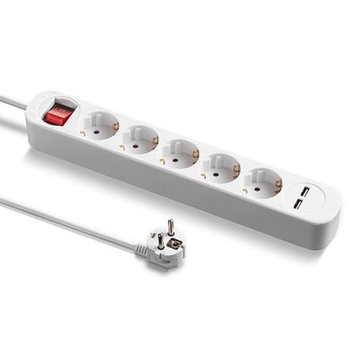 TROTEC Steckdosenleiste PVH5 mit 2 USB-Ladebuchsen | Langes 1,5 m Kabel