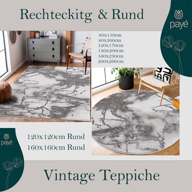 Teppich Kurzflor - Grau - Abstraktes Design - Zweig Optik - Vintage Wohnteppich