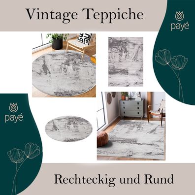 Teppich Kurzflor - Grau - Abstraktes Design - Stein-Optik - Vintage Wohnteppich