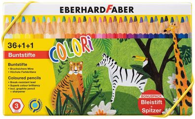 Eberhard Faber 514838 - Colori Stifte-Set mit 36 Sechskant-Buntstiften, 1 Bleistif...