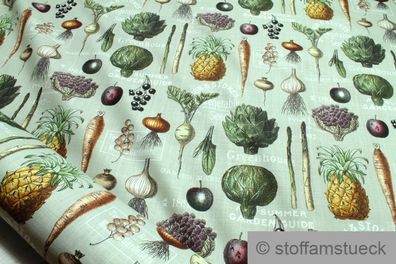 Stoff Baumwolle Panama türkis Gemüse 160 cm breit Artischocke Spargel Zwiebel