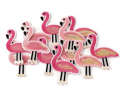 Aufbügler Aufnäher Flamingo 60x80mm Applikation Glitzer Pailletten
