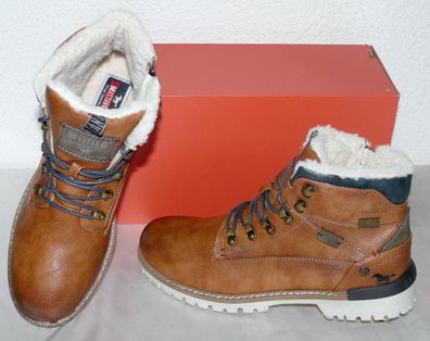 Mustang ZIP Warme Herbst Winter Leder Schuhe Boots Stiefel Futter 42 Cognac N49