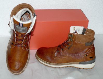 Mustang ZIP Warme Herbst Winter Leder Schuhe Boots Stiefel Futter 42 Cognac N12