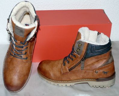 Mustang ZIP Warme Herbst Winter Leder Schuhe Boots Stiefel Futter 42 Cognac N53