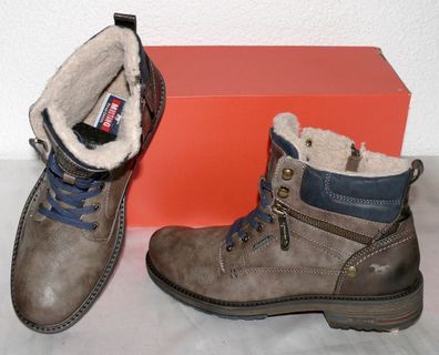 Mustang ZIP Warme Herbst Winter Leder Schuhe Boots Stiefel Futter 42 D. Braun N55