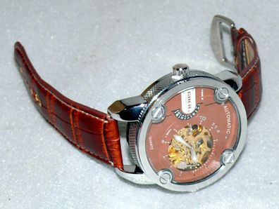 Goer Time 2 Automatik Quartz Designer Armband Uhr 3 Bar Masiv 117gr Braun Leder