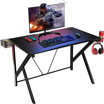 Gaming Tisch K-förmiger Computertisch PC Tisch 115x73cm mit Getränkehalter