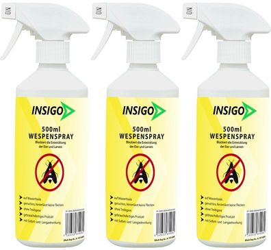 INSIGO 3x500ml Wespenspray Mittel Schutz gegen Nester Abwehr Bekämpfung vertreiben
