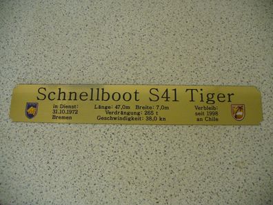Namensschild für Modellständer mit Daten - Schnellboot Tiger S41