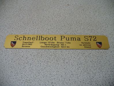 Namensschild für Modellständer mit Daten - Schnellboot Puma S72