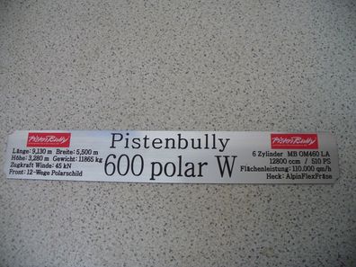 Namensschild für Modellständer mit Daten - Pistenbully 600 polar W