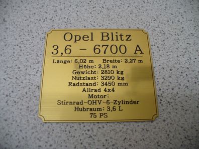 Namensschild für Modellständer oder Diorama - Opel Blitz 3,6l 6700A