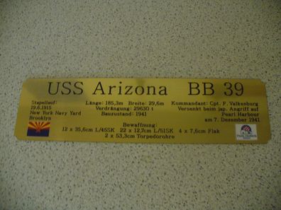 Hohes Namensschild mit zusätzlichen Daten für Modellständer - USS Arizona