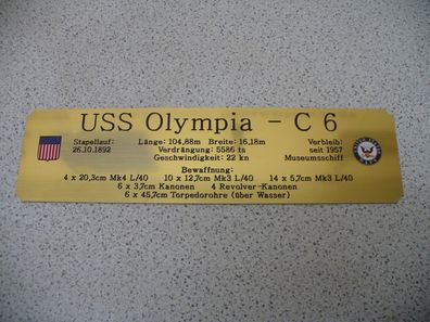 Hohes Namensschild mit zusätzlichen Daten für Modellständer - USS Olympia