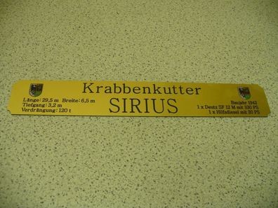 Namensschild für Modellständer mit Daten - Krabbenkutter Sirius