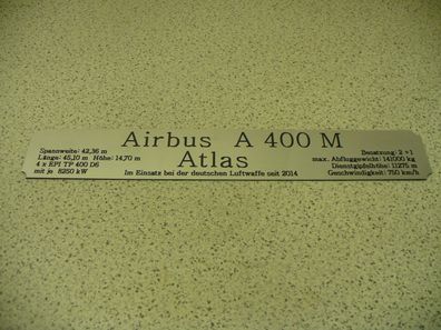 Namensschild für Modellständer mit Daten - Airbus A 400 M Atlas