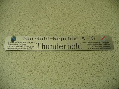 Namensschild für Modellständer mit Daten - A-10 Thunderbolt