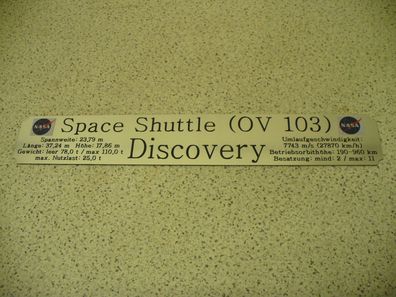 Namensschild für Modellständer mit Daten - Space Shuttle Discovery