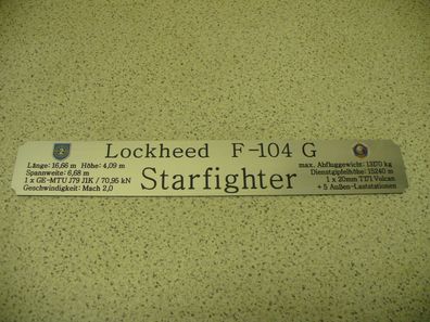 Namensschild für Modellständer mit Daten - F-104 G Starfighter