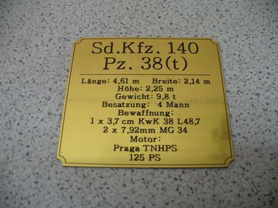 Namensschild für Modellständer oder Diorama - Panzer Pz.38t