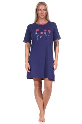 Edles Damen kurzarm Nachthemd mit floralen Frontprint - 122 214 10 602