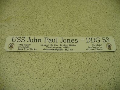 Namensschild für Modellständer mit Daten - USS John Paul Jones DDG53
