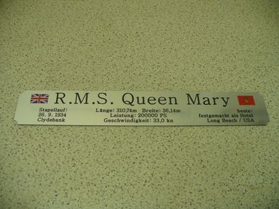 Namensschild für Modellständer mit Daten - Queen Mary