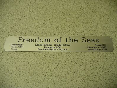 Namensschild für Modellständer mit Daten - Freedom of the Seas