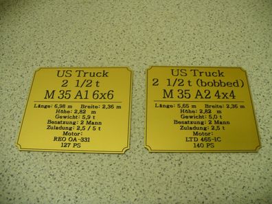 Namensschild für Modellständer oder Diorama - US Truck 2 1/2 t M35 (6x6 o. 4x4)