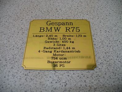 Namensschild für Modellständer oder Diorama - BMW R75 Gespann
