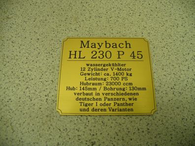 Namensschild für Modellständer oder Diorama - Maybach HL 230 P 45