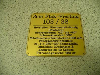 Namensschild für Modellständer oder Diorama - 3,0cm FlaK103/38 Vierling