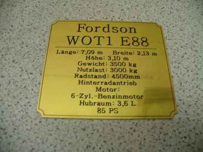 Namensschild für Modellständer oder Diorama - Fordson WOT1 E88