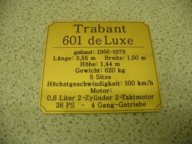 Namensschild für Modellständer oder Diorama - Trabant 601 deLuxe