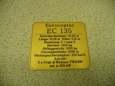 Namensschild für Modellständer oder Diorama - Eurocopter EC 135