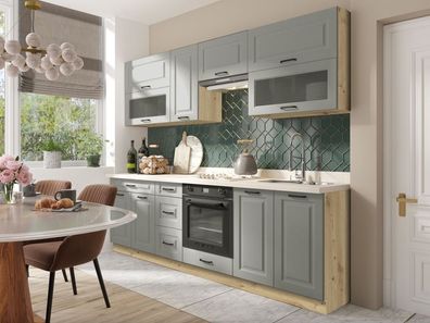 Küche Küchenzeile Landhaus grau 260cm individuell stellbar Soft Close