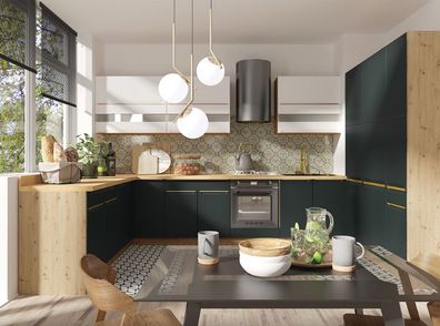 Küche Eckküche "hochwertige Moderne" grün Küchenzeile individuell stellbar Soft Close