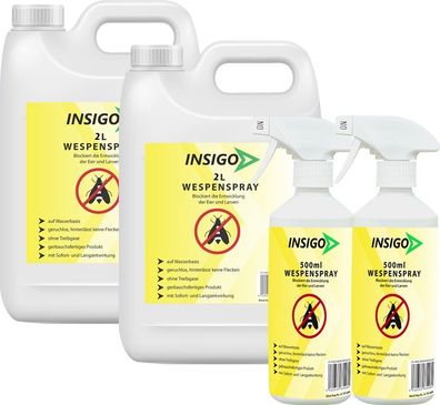 INSIGO 2x2L + 2x500ml Anti Wespenspray Mittel Schutz gegen Nester Abwehr Bekämpfung