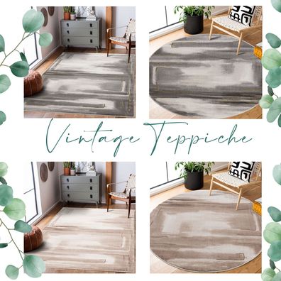 Teppich-Wohnzimmer - Bordüre Marmor Optik - Modern Vintage Muster Boho Style