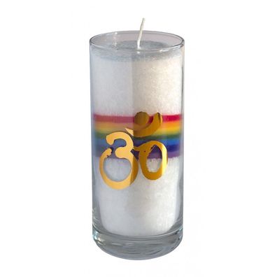 Kerze Crystal Rainbow Om im Glas Stearin 14 cm Symbolkerze Dekokerze